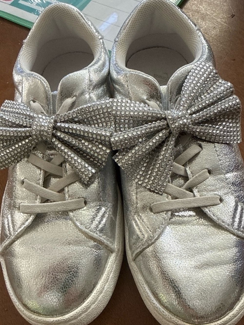 Zara Silver Kids Sneakers with Rhinestone Bow Accent